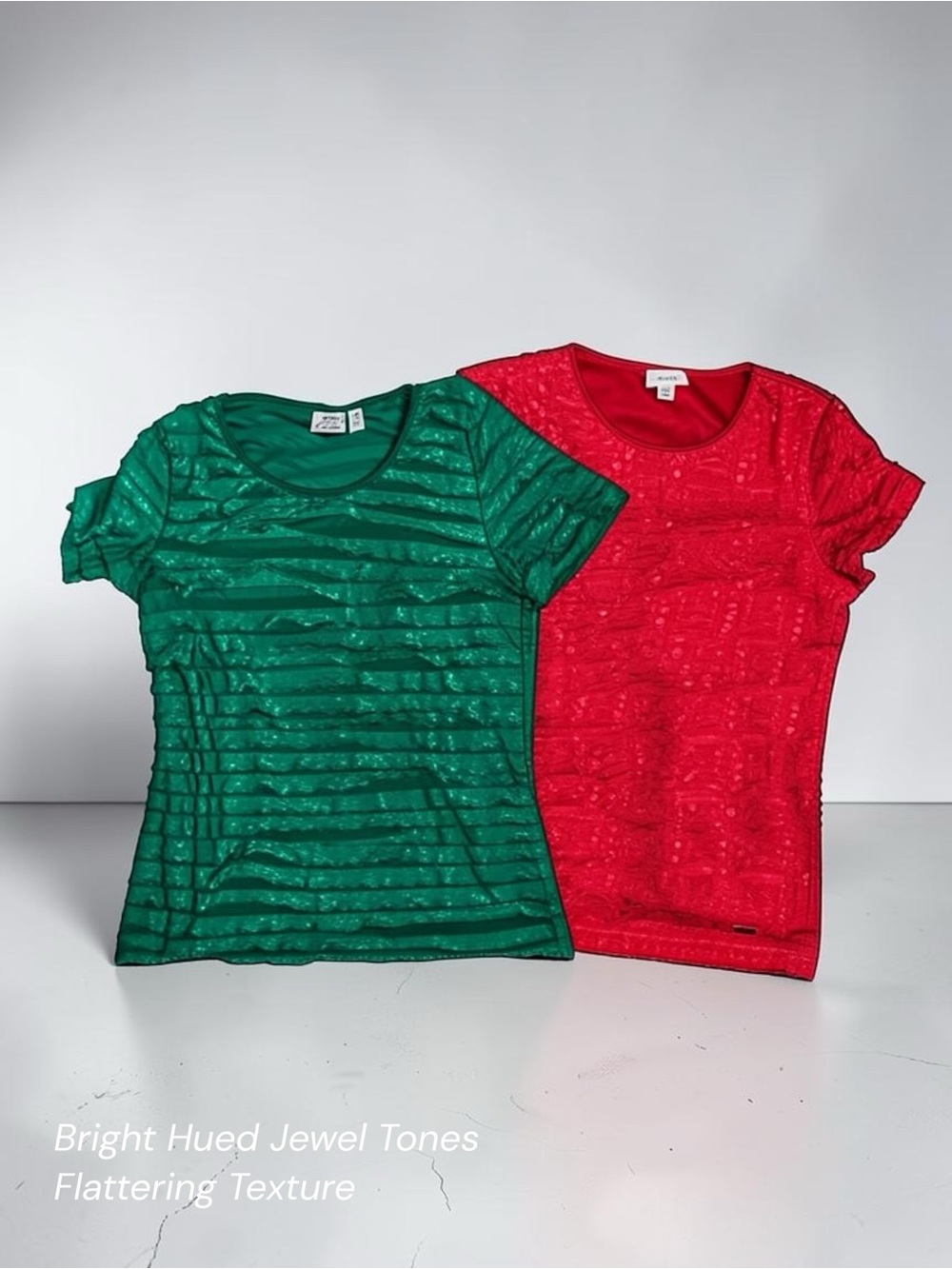 Bundle 2 Layered Ruffle Scoop Neck Tops Calvin Klein Kim Rogers Hot Pink & Green